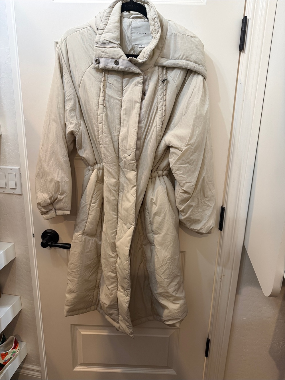 Long Quilted Women's Coat in Light Beige Varley